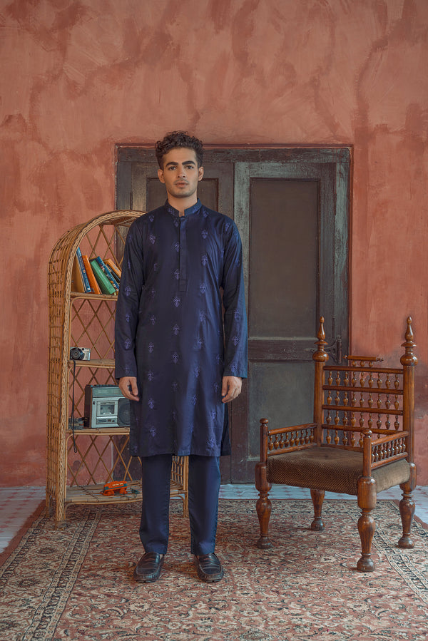 Midnight Embroidered Suit Men