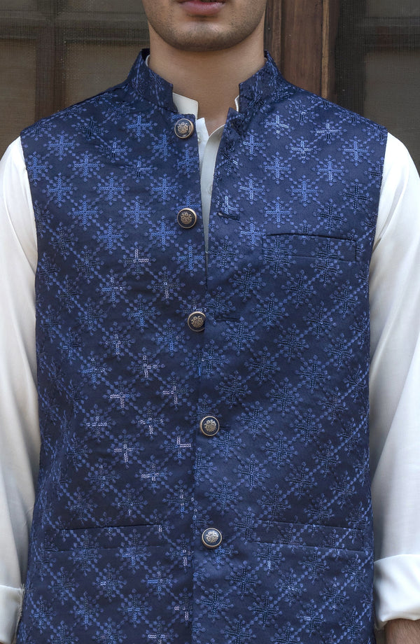 Blue Embroidered Waistcoat Men