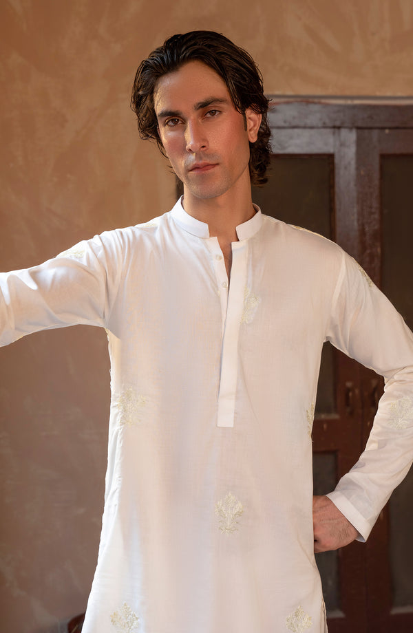 Ivory Embroidered Suit Men