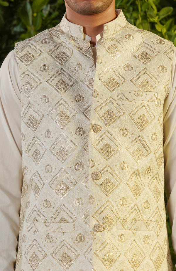 White Embroidered Waistcoat Men