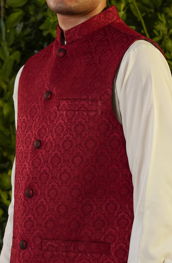 Maroon Embroidered Waistcoat Men