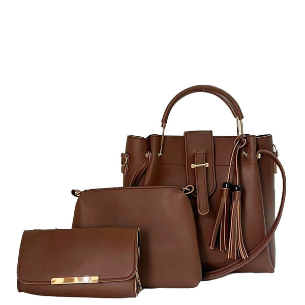 ALEXA 3 PIECE HORSE BROWN HANDBAG